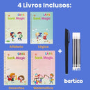 KIT Com 4 Cadernos Mágico de Caligrafia Reutilizável + 1 Caneta Mágica com 10 refis + 1 Suporte de Escrita + Brinde Exclusivo
