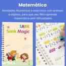KIT Com 4 Cadernos Mágico de Caligrafia Reutilizável + 1 Caneta Mágica com 10 refis + 1 Suporte de Escrita + Brinde Exclusivo
