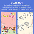 KIT Com 4 Cadernos Mágico de Caligrafia Reutilizável + 1 Caneta Mágica com 10 refis + 1 Suporte de Escrita + Brinde Exclusivo